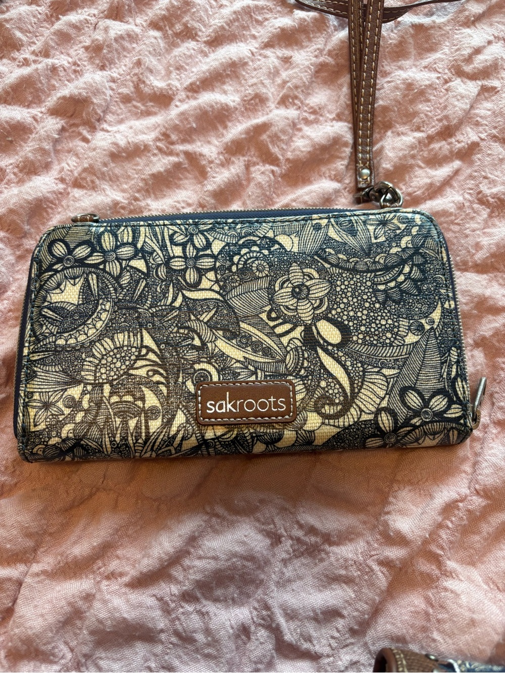 Sakroots Blue Floral Crossbody with Brown Trim - Picture 4 of 5